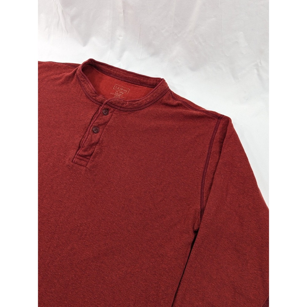 LL Bean‎ Long Sleeve Henley Shirt Wool XL Regular Red 2 Layer River Driver